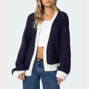Edikted Navy and Cream Cardigan